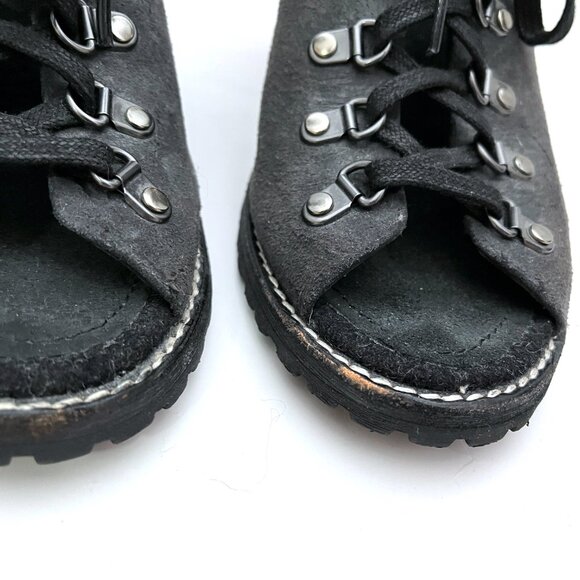 Woolrich Suede Lace Up Open Toe Heel Clog Mules Metal Rings Steampunk Cosplay - Picture 8 of 16